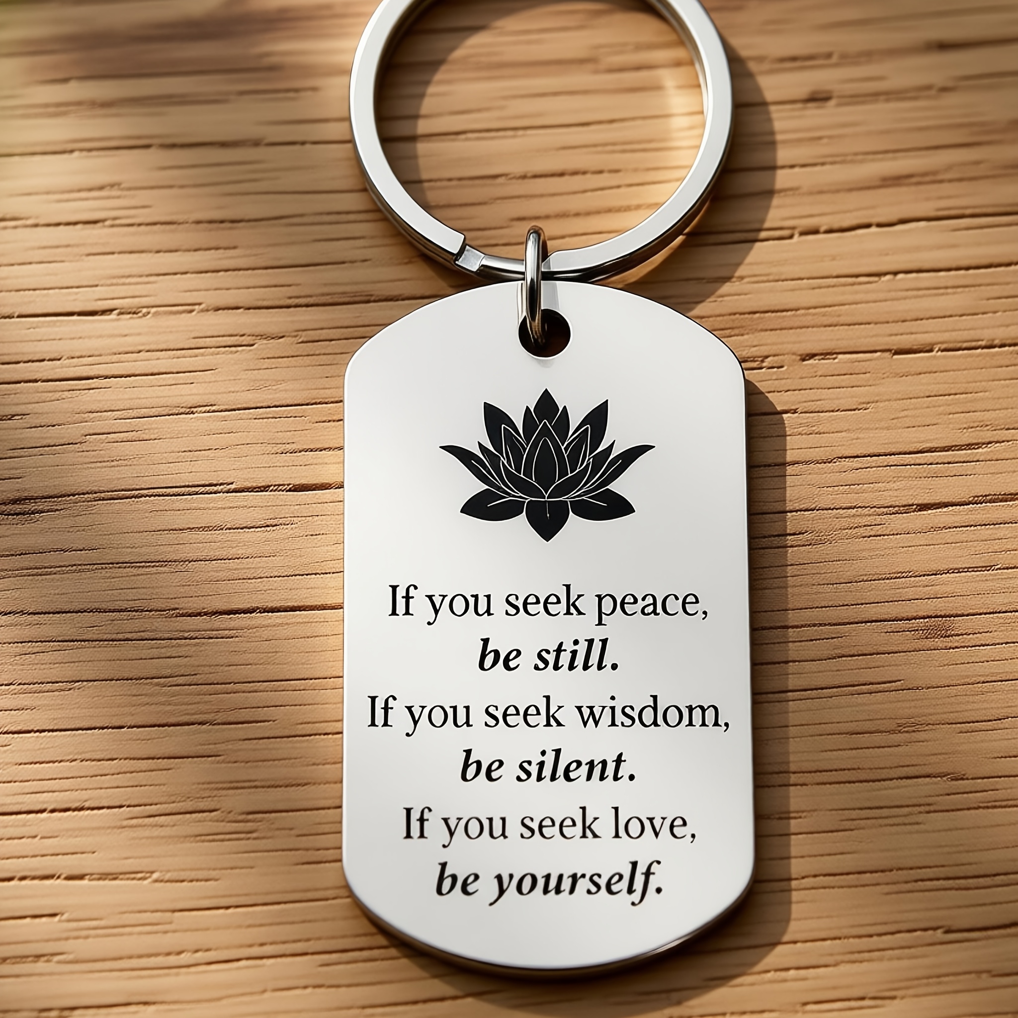 Inspirational Slogan Lotus Flower Pattern Keychain